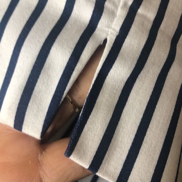 H&M Womens Pinstriped Mid Rise Straight Leg Trouser Pants Navy Blue White Size 8 - Picture 6 of 6
